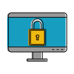 monitor computer with padlock vector illustration design