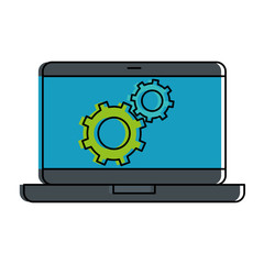 laptop computer with gears vector illustration design