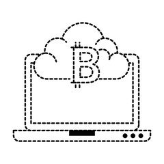 laptop computer with bitcoin cloud vector illustration design