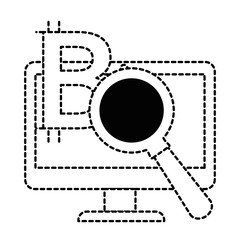 monitor computer with magnifying glass and bitcoin symbol vector illustration design