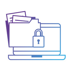 laptop computer with folder and padlock vector illustration design