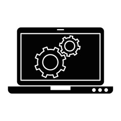 laptop computer with gears vector illustration design