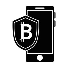 smartphone with bitcoin shield vector illustration design