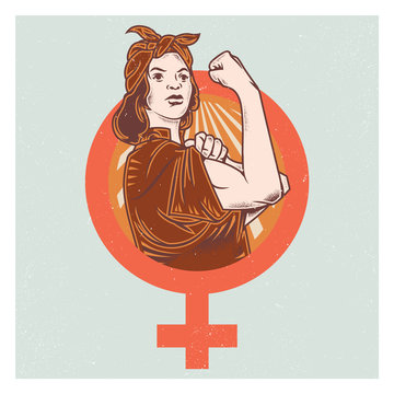 Retro Pop Propaganda Strong Woman Poster And Elements.