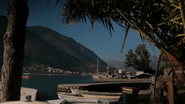 City Dobrota in the Bay of Kotor, Montenegro on a sunny day.
