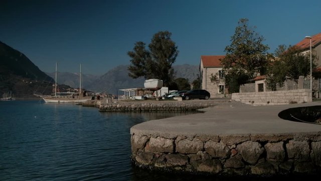 City Dobrota in the Bay of Kotor, Montenegro on a sunny day.
