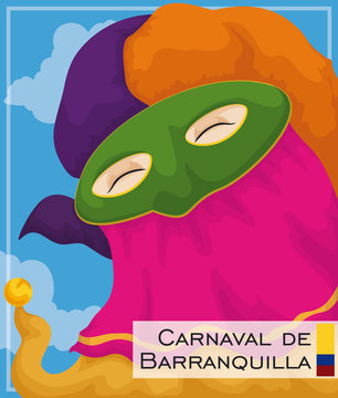 Barranquilla's Carnival Design with Traditional Monocuco Face Character, Vector Illustration