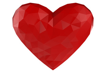 3d rendering. low Tri polygon in Red Heart shape isolated on White background with clipping path.