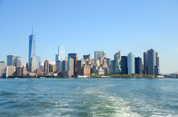 Fototapeta na wymiar Manhattan skyline, office building skyscrapers in the water front