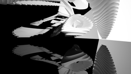 bstract white and black parametric interior with window. 3D illustration and rendering.