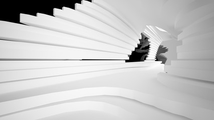 Abstract white and black parametric interior with window. 3D illustration and rendering.