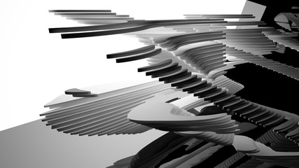 Naklejka premium Abstract white and black parametric interior with window. 3D illustration and rendering.