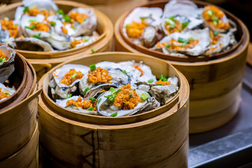Bamboo steamers with Oyster