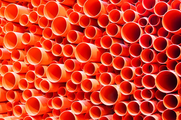 PVC pipes stacked in construction site
