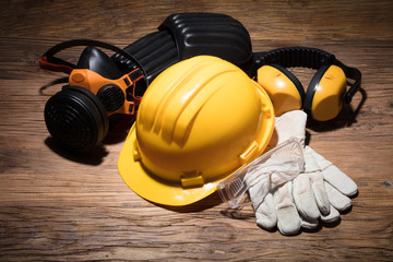 Yellow Hard Hat With Safety Equipment