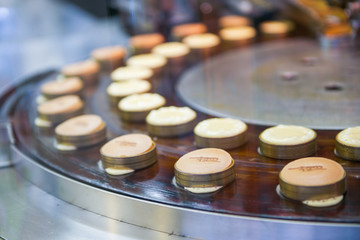 Dorayaki or Japanese sweet pancakes in market