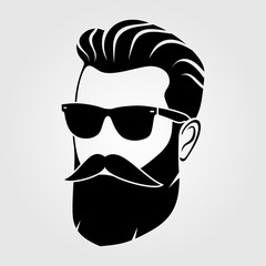 Bearded men, hipster face. Fashion silhouette, emblem, icon, label. Vector illustration. - obrazy, fototapety, plakaty