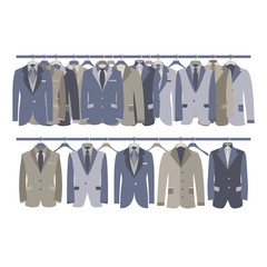 Men Suit Closet Hanging on Rack Vector