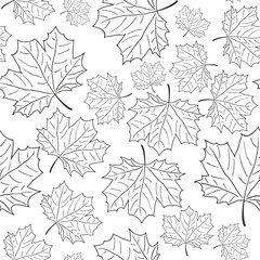 Hand Drawn Maple Leaf Seamless Pattern. Vector