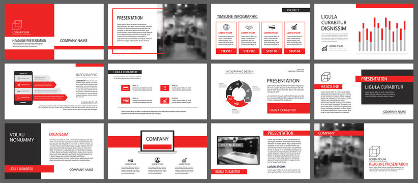 Red presentation templates for slide show background. Infographic elements for business annual report, flyer, corporate marketing, leaflet, brochure and banner.