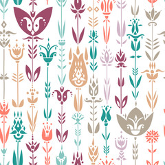 Plakat Vector seamless pattern of colored ethnic flowers.