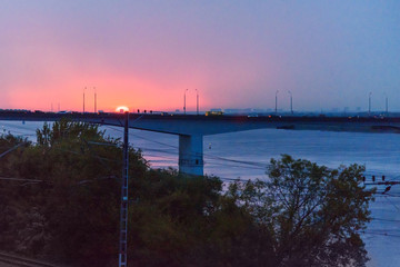Obraz premium View of Kama river and Communal bridge in Perm, Russia