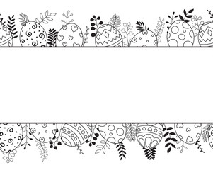 Easter eggs composition hand drawn black on white background