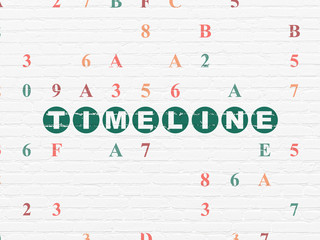 Timeline concept: Painted green text Timeline on White Brick wall background with Hexadecimal Code