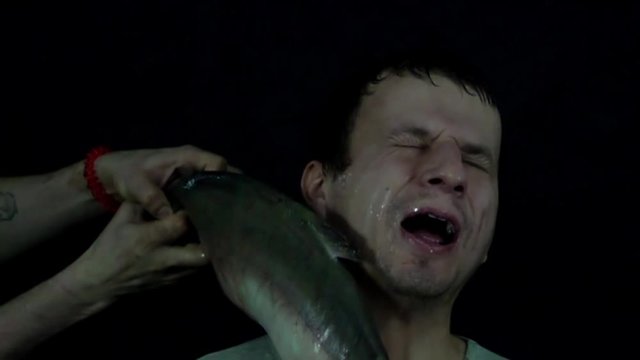 Strike the fish in the face in slow motion
