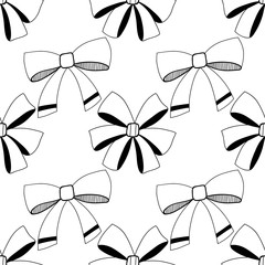Bows. Black and white illustration, seamless pattern for coloring pages. Decorative and festive background.