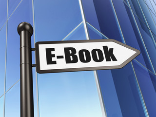 Studying concept: sign E-Book on Building background, 3D rendering