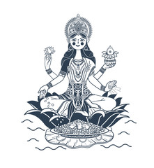 silhouette godess Laxmi lotus
