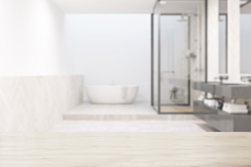 Fototapeta na wymiar White bathroom with a shower blur