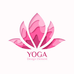 Lotus symbol paper art concept logo. Vector yoga logotype in origami paper cut style