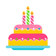 Birthday cake flat vector color icon. Objects isolated on white background.