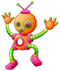 Cute cartoon dancing robot isolated on white background