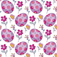 Colorful seamless pattern with hand-drawn Easter eggs. Vector background in doodle style.