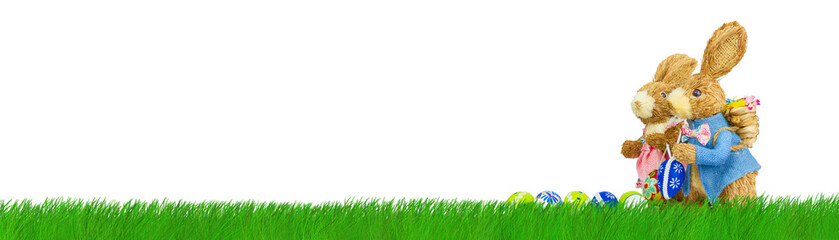 Header Osterhase mit Eier Gras Textfreiraum und Hintergrund weiß