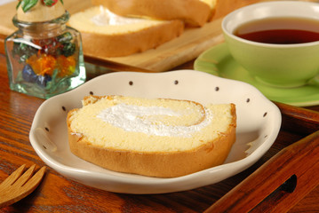 Slices of souffle on the plate  