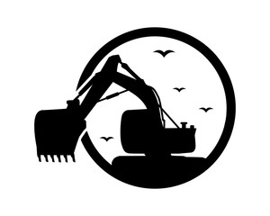 black excavator excavation heavy machinery builder image vector icon logo