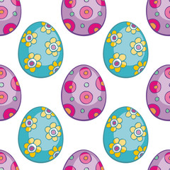 Colorful seamless pattern with hand-drawn Easter eggs. Vector background in doodle style.