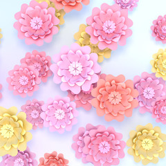 Beautiful spring flowers paper crafts. 3d rendering picture.