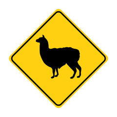 lama silhouette animal traffic sign yellow  vector © wectorcolor