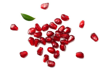 pomegranate seeds isolated on white background. top view. pomegranate berries.