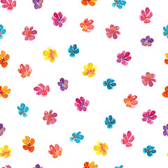 Watercolor hand drawn sketch illustration seamless pattern background of bright colorful flowers isolated on white