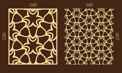 Laser cutting set. Woodcut vector panel. Plywood lasercut eastern design. Hexagonal seamless pattern for printing, engraving, paper cutting. Stencil ornament.