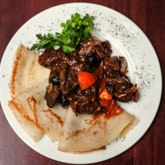 crepe with fried chichken liver