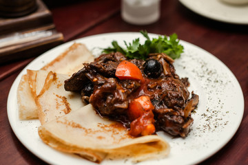 crepe with fried chichken liver