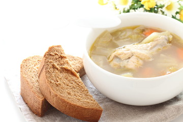 Chicken minestrone soup and brown sugar bread