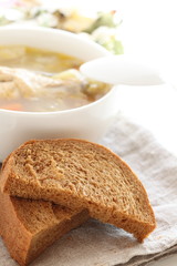 Chicken minestrone soup and brown sugar bread